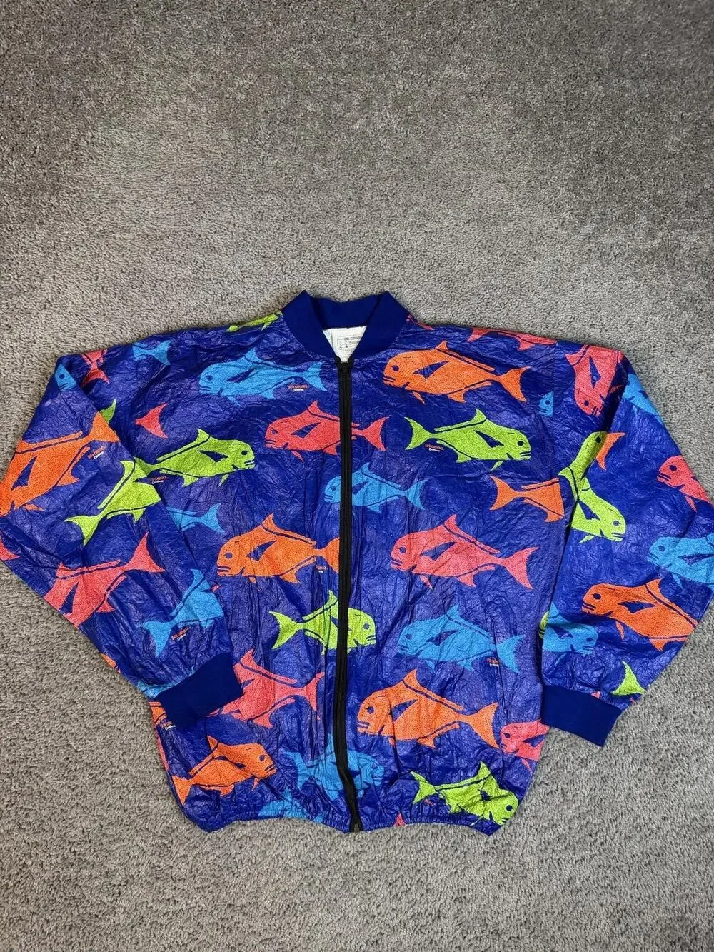 VTG Bob Chinn's CrabHouse Jacket Mens L Blue Bomber Tyvek Full Zip Lightweight